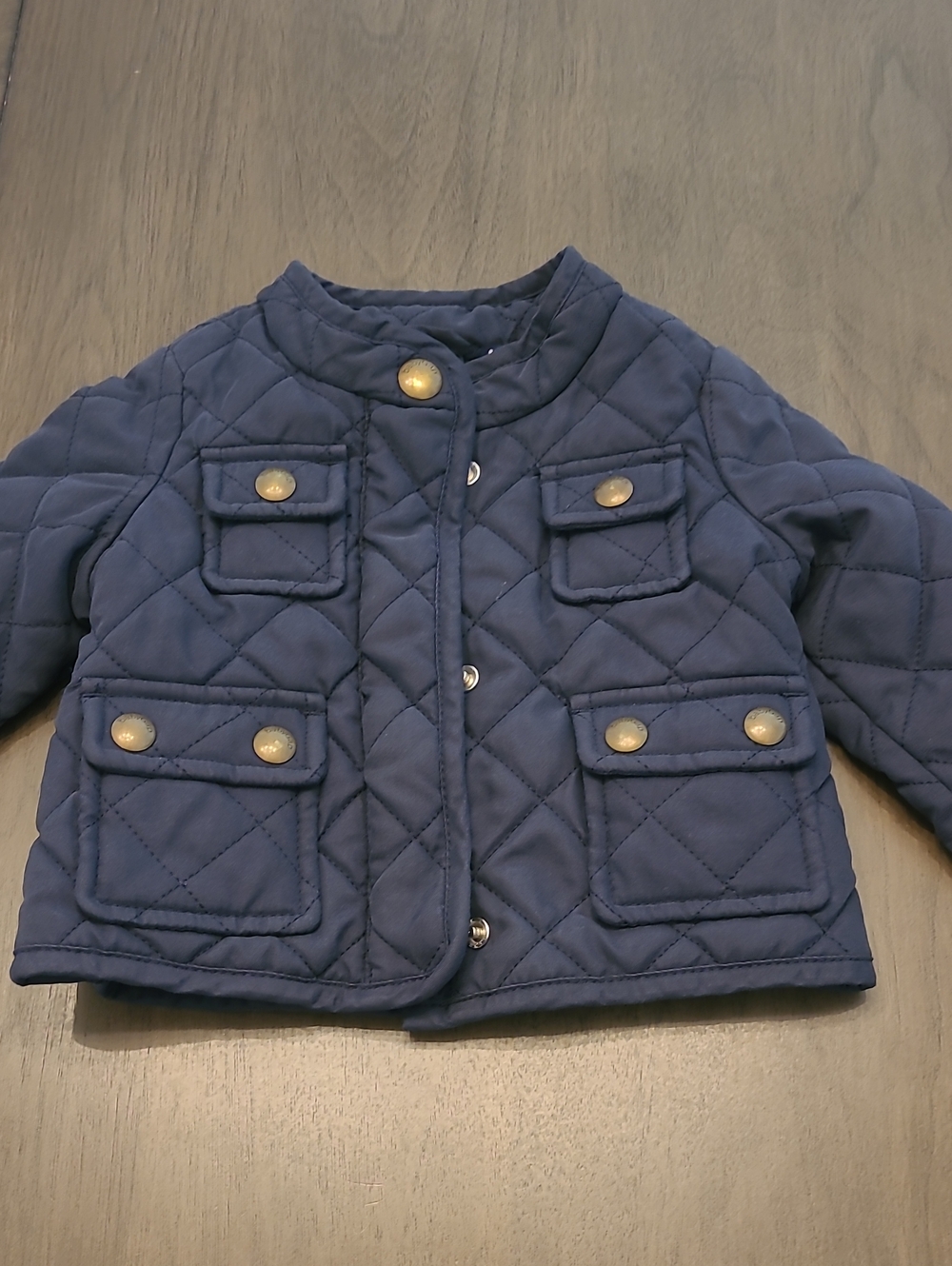 GAP Navy Quilted Puffer Jacket with Gold Buttons